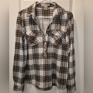 Love Potion Plaid Flannel Shirt | Size Small | Brown Cream Blue